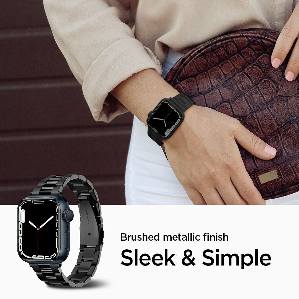 Spigen Modern Fit Apple Watch Bandje - 1-10/SE - 42/41/40/38MM - RVS - Zwart afbeelding 5