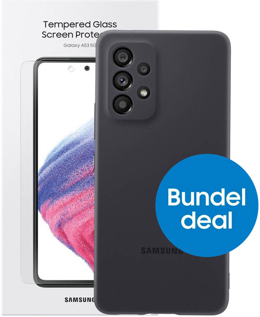 Origineel Samsung A53 Bundel (Silicone Cover Zwart en Tempered Glass) afbeelding 1