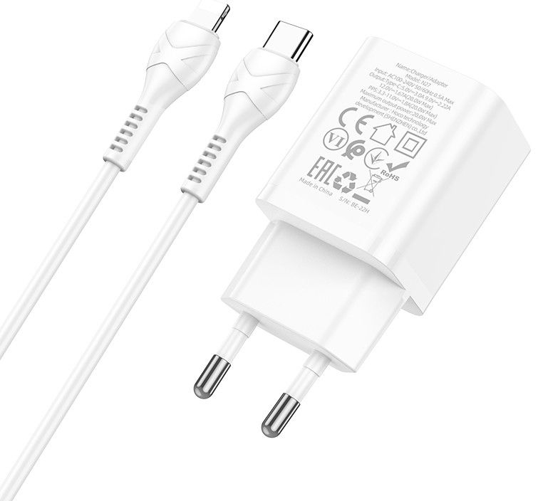 Hoco N27 20W Power Delivery USB-C Snellader + Lightning Kabel 1M Wit afbeelding 2