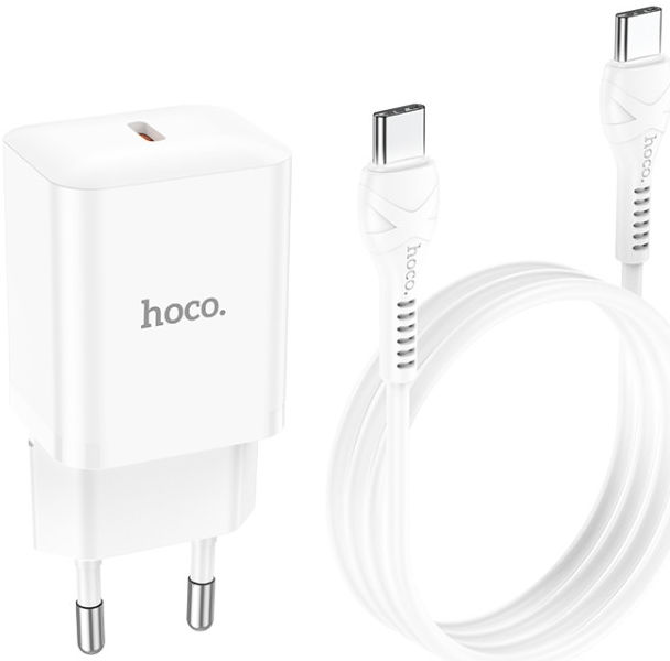 Hoco 20W USB-C Oplader Fast Charge Adapter + USB-C Kabel 1M Wit afbeelding 3