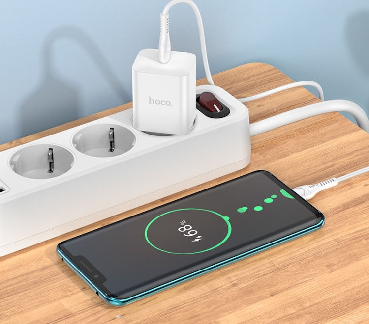 Hoco 20W USB-C Oplader Fast Charge Adapter + USB-C Kabel 1M Wit afbeelding 4