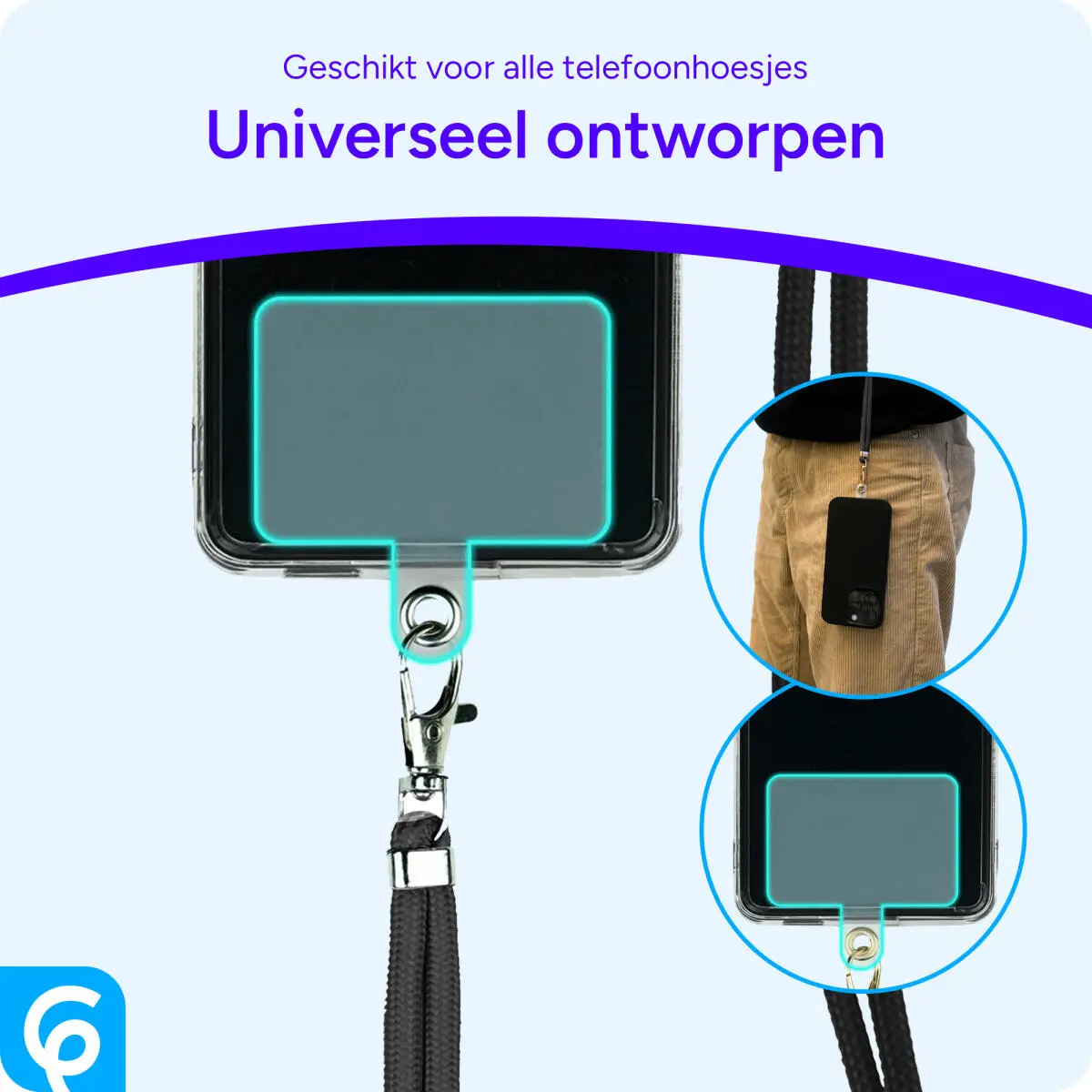 Universeel Telefoon Koord - Verstelbare Smartphone Ketting Zwart afbeelding 4