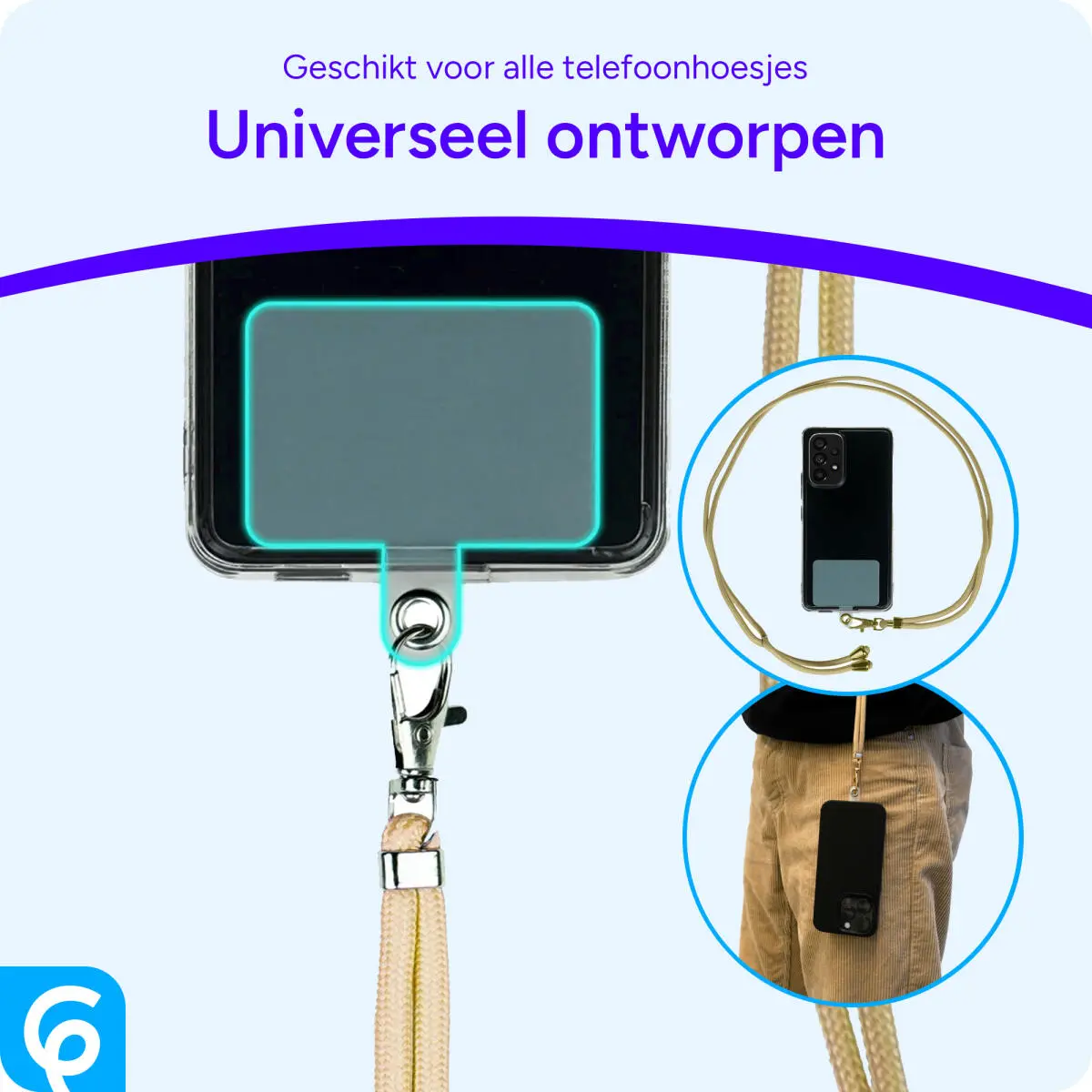 Universeel Telefoon Koord - Verstelbare Smartphone Ketting Goud afbeelding 4