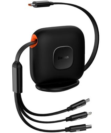 Baseus USB-C naar Lightning/USB-C/Micro USB Kabel Oprolbaar 1.7M zwart Kabels