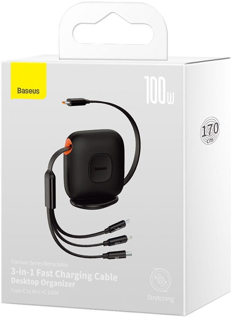 Baseus USB-C naar Lightning/USB-C/Micro USB Kabel 100W PD 1.7M zwart afbeelding 13