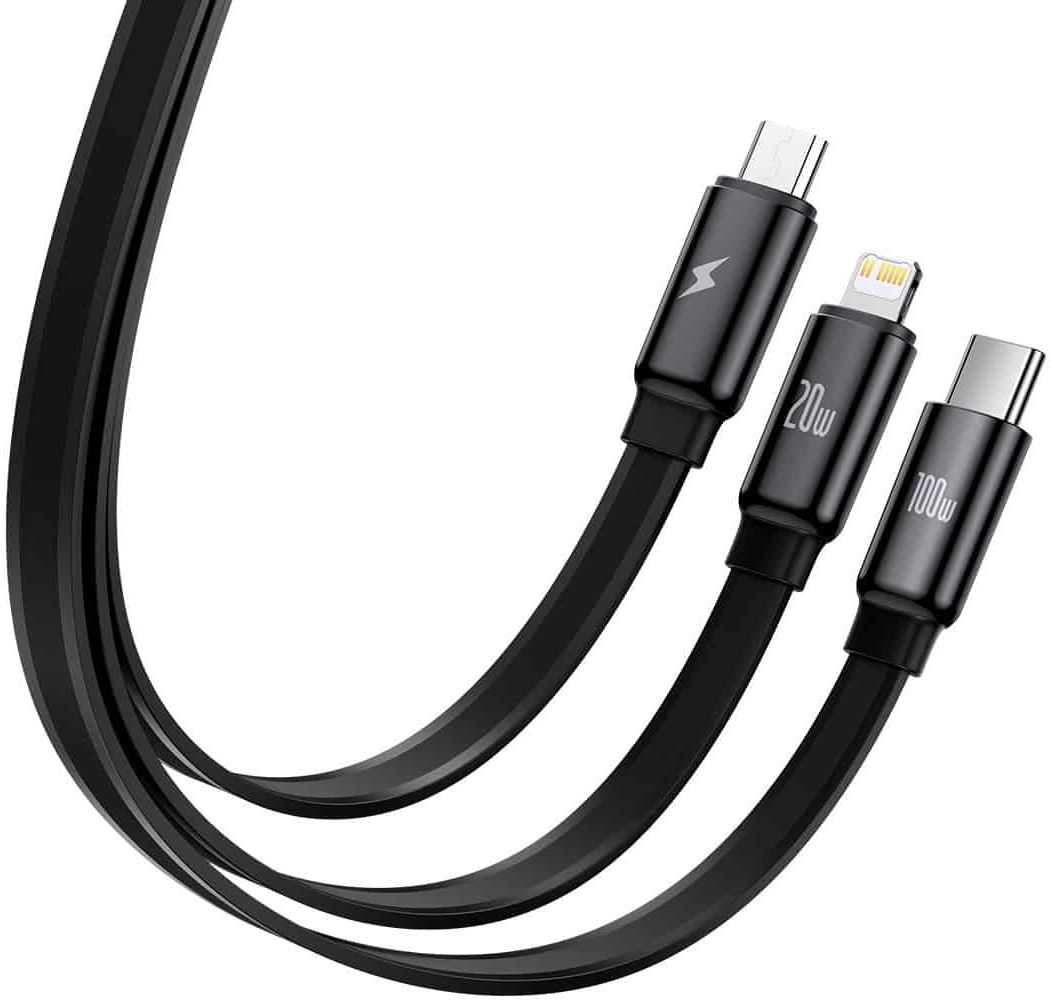 Baseus USB-C naar Lightning/USB-C/Micro USB Kabel 100W PD 1.7M zwart afbeelding 2