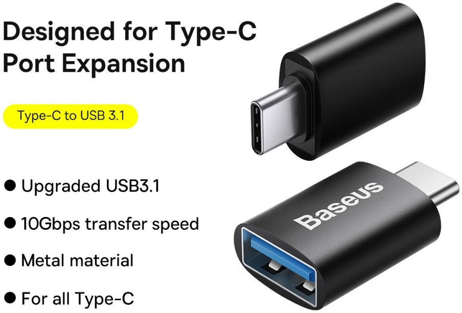 Baseus Ingenuity Universele Usb C Naar Usb A Adapter Converter Zwart