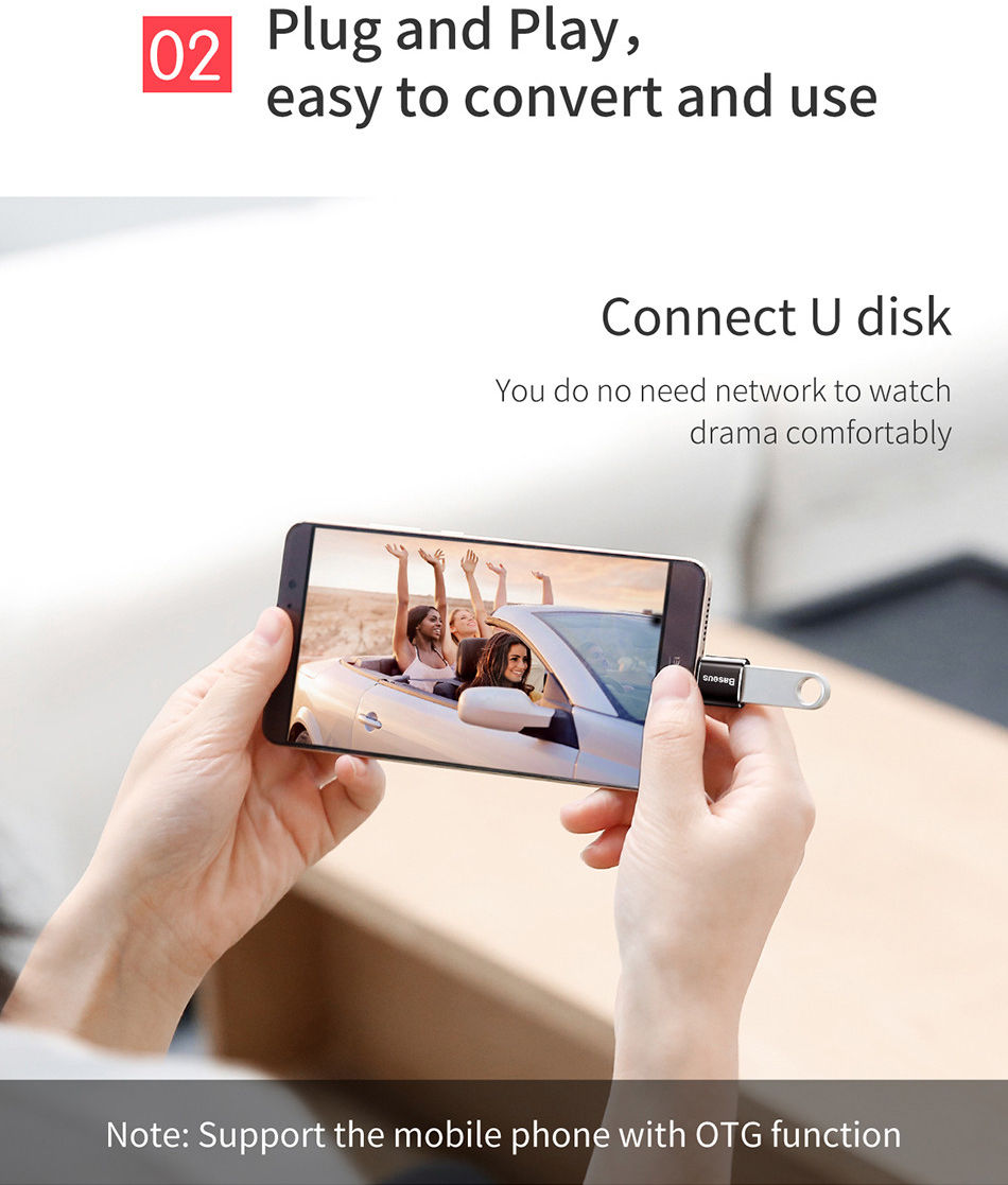 Baseus Mini USB-C naar USB-A Adapter Converter 2.4A Zwart afbeelding 5