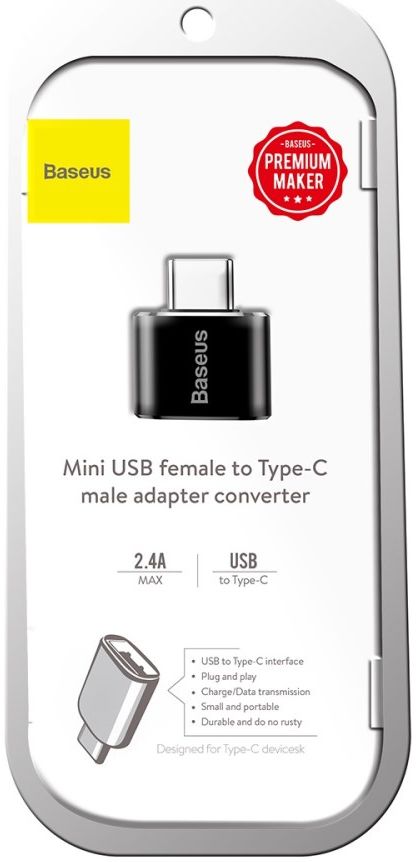Baseus Mini USB-C naar USB-A Adapter Converter 2.4A Zwart afbeelding 17