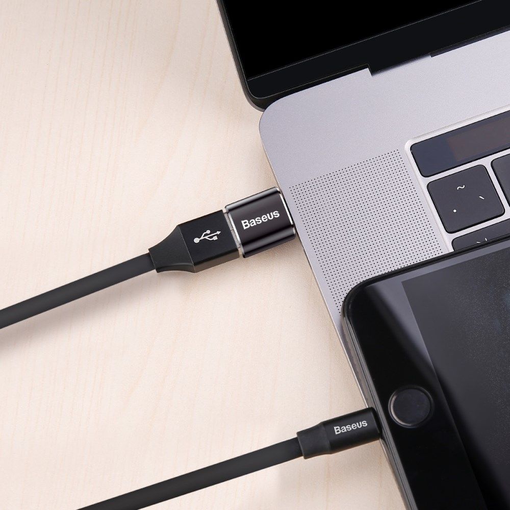 Baseus Mini USB-C naar USB-A Adapter Converter 2.4A Zwart afbeelding 3