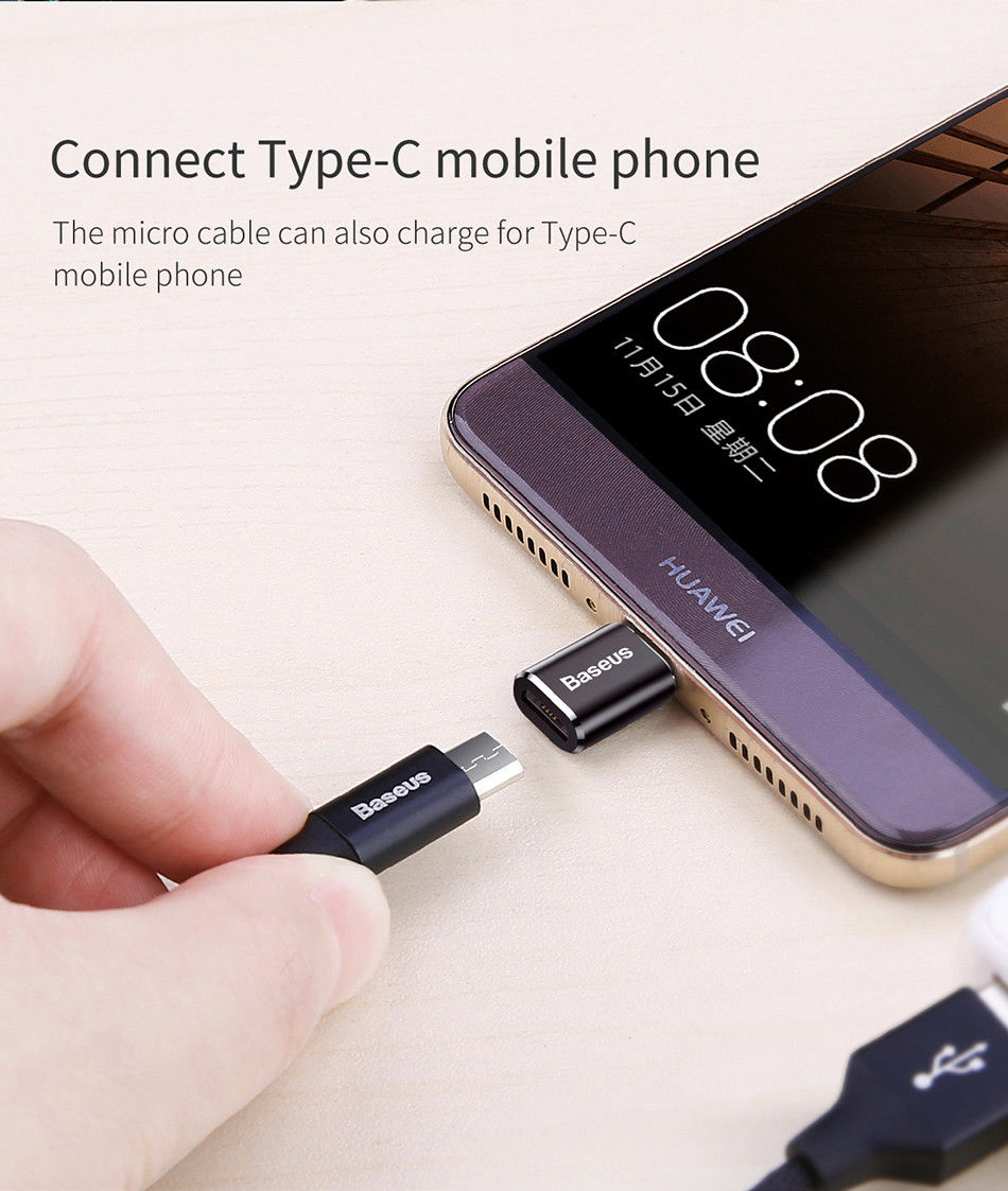 Baseus Mini USB-C naar Micro USB Adapter Converter 2.4A Zwart afbeelding 5