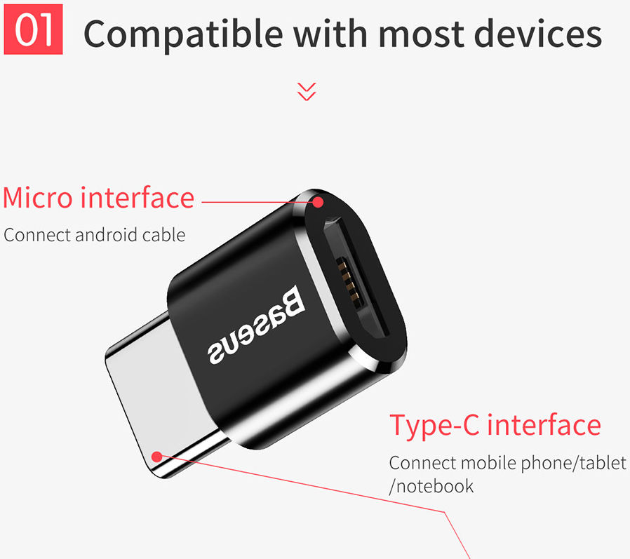 Baseus Mini USB-C naar Micro USB Adapter Converter 2.4A Zwart afbeelding 3