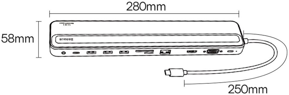 Baseus USB-C Hub naar 3x USB 3.0/USB-C PD/RJ45/VGA/TF/SD.3.5MM afbeelding 10
