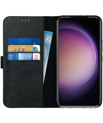 Rosso Deluxe Samsung Galaxy S23 Plus Hoesje Echt Leer Book Case Zwart