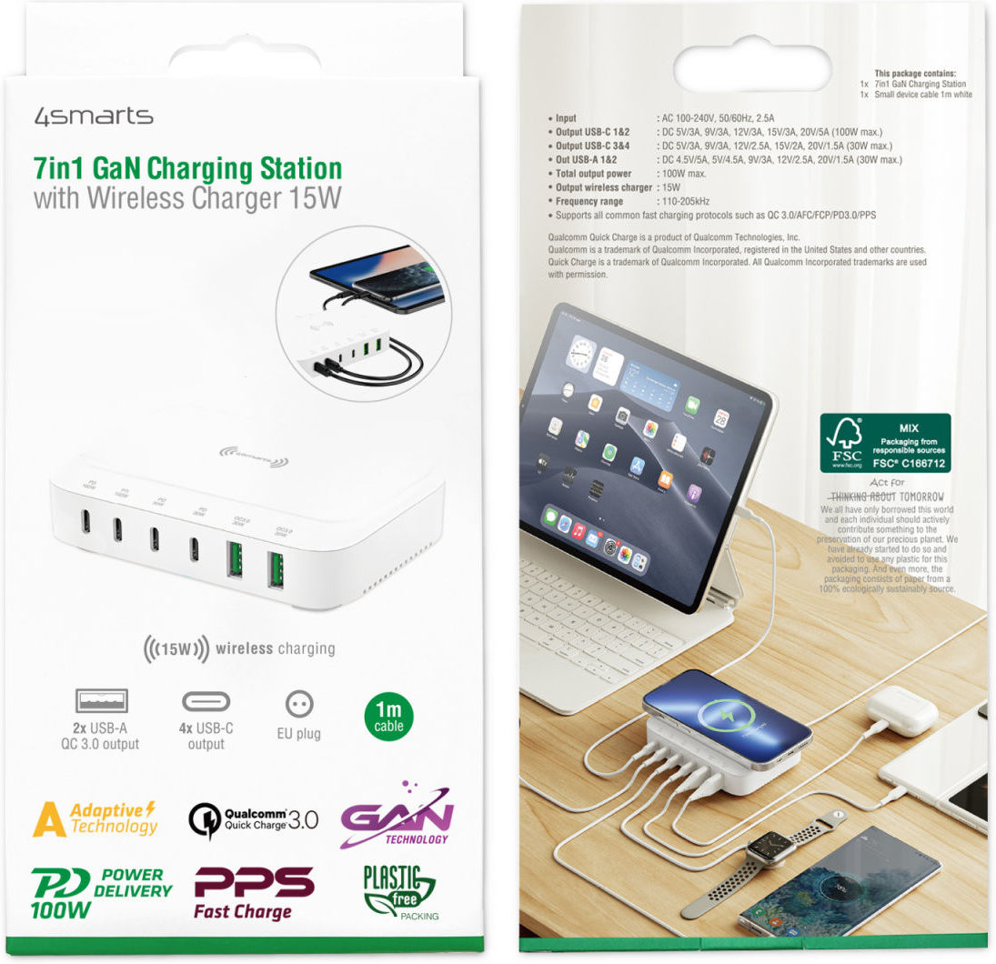 4smarts 7in1 GaN Oplaadstation 100W Snellader met QI Opladen Wit afbeelding 10