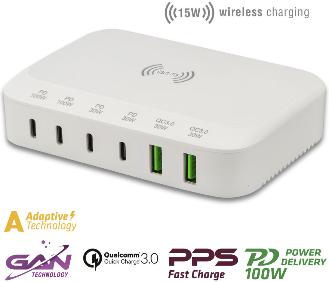 4smarts 7in1 GaN Oplaadstation 100W Snellader met QI Opladen Wit afbeelding 2