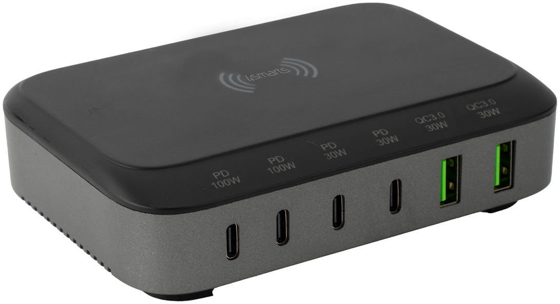 4smarts 7in1 GaN Oplaadstation 100W Snellader met QI Opladen Zwart afbeelding 1