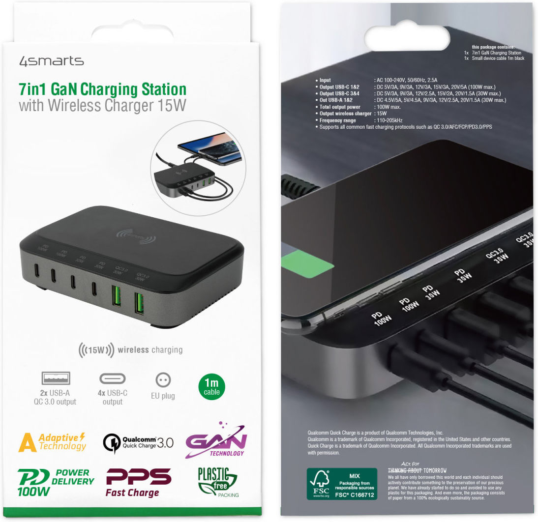 4smarts 7in1 GaN Oplaadstation 100W Snellader met QI Opladen Zwart afbeelding 12