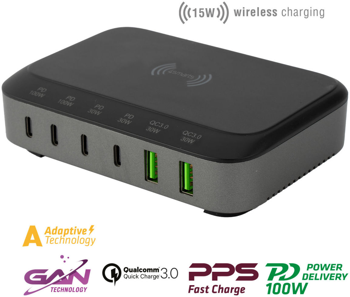 4smarts 7in1 GaN Oplaadstation 100W Snellader met QI Opladen Zwart afbeelding 3