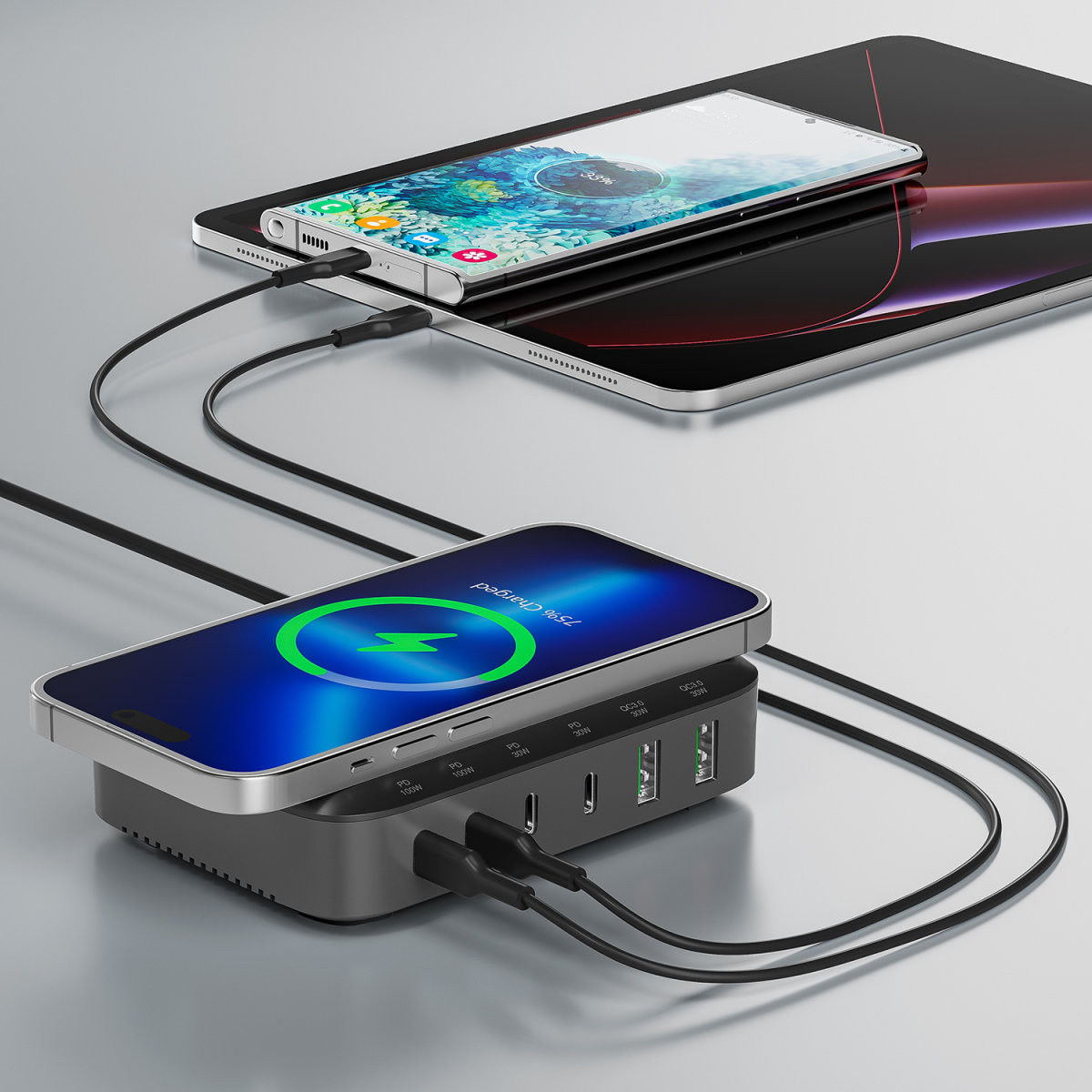 4smarts 7in1 GaN Oplaadstation 100W Snellader met QI Opladen Zwart afbeelding 4