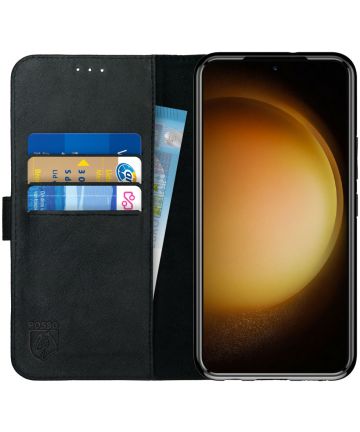Rosso Deluxe Samsung Galaxy S23 Hoesje Echt Leer Book Case Zwart Hoesjes