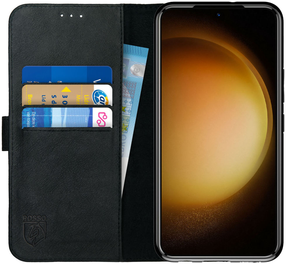 Rosso Deluxe Samsung Galaxy S23 Hoesje Echt Leer Book Case Zwart afbeelding 1