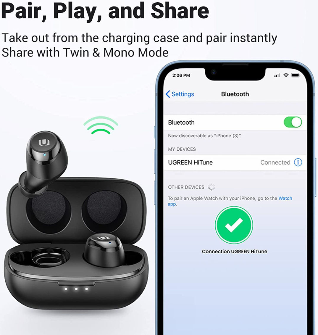 UGREEN HiTune True Wireless Stereo Bluetooth 5.0 Earbuds Zwart afbeelding 4