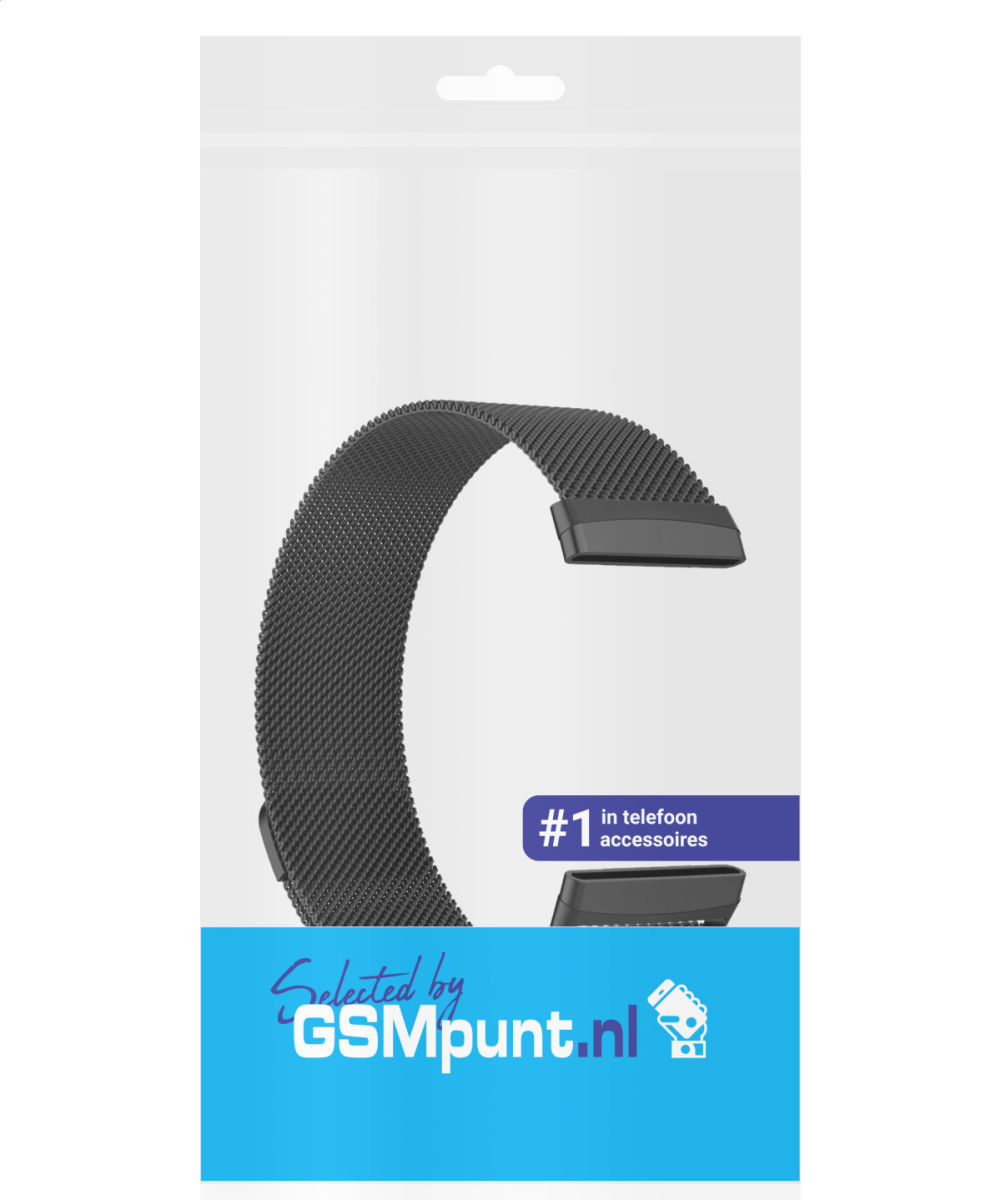 Fitbit Versa 3 / Sense Bandje - Milanese Staal Magneetsluiting - Zwart afbeelding 6