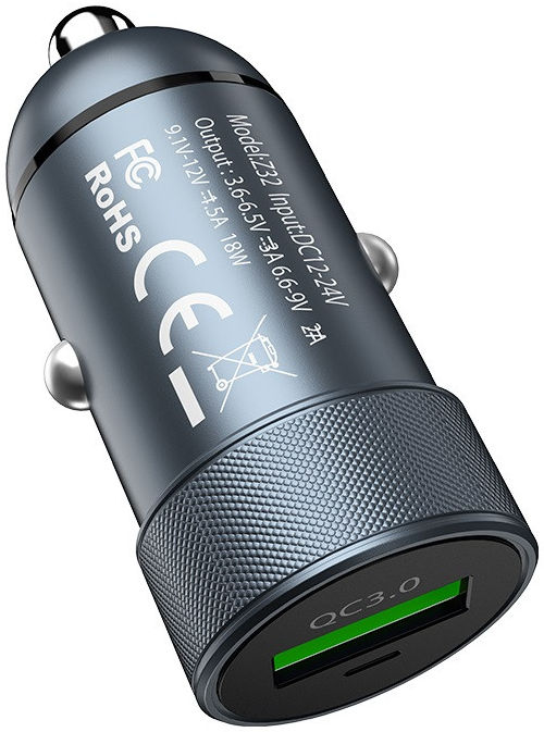 Hoco Z32 3A USB Autolader 18W met Quick Charge 3.0 Grijs afbeelding 2