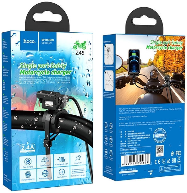 Hoco 12W USB-A Telefoon Oplader voor Motor Waterdicht 2.4A Zwart afbeelding 9