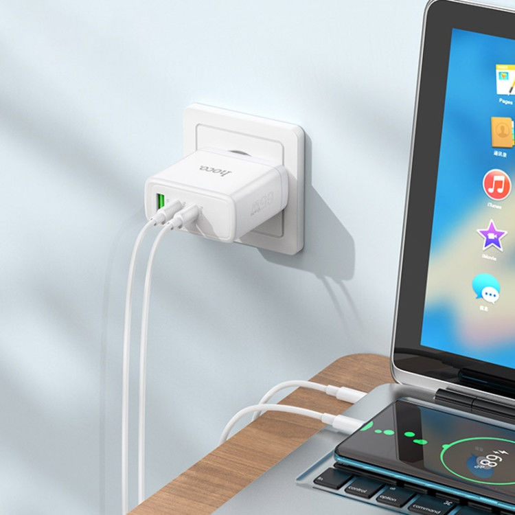 Hoco N30 Trio 65W Power Adapter USB-C / USB Snellader + 100W Kabel Wit afbeelding 5