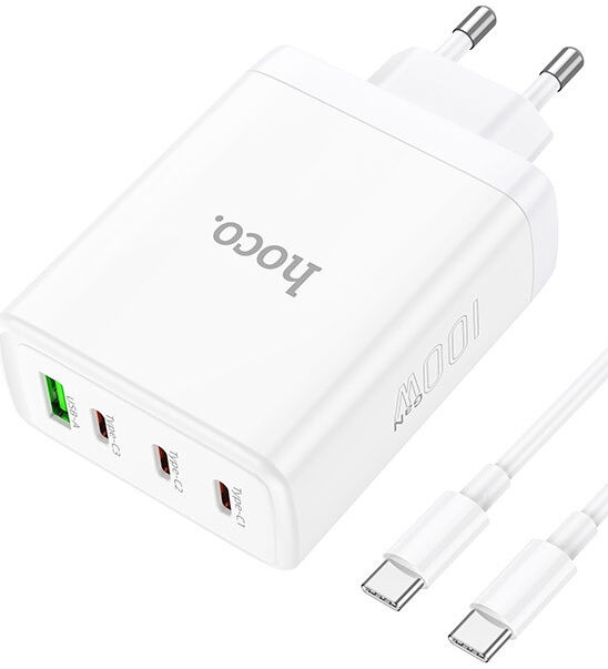 Hoco 100W GaN Adapter Power Delivery Snellader + USB-C Kabel 1M Wit afbeelding 2