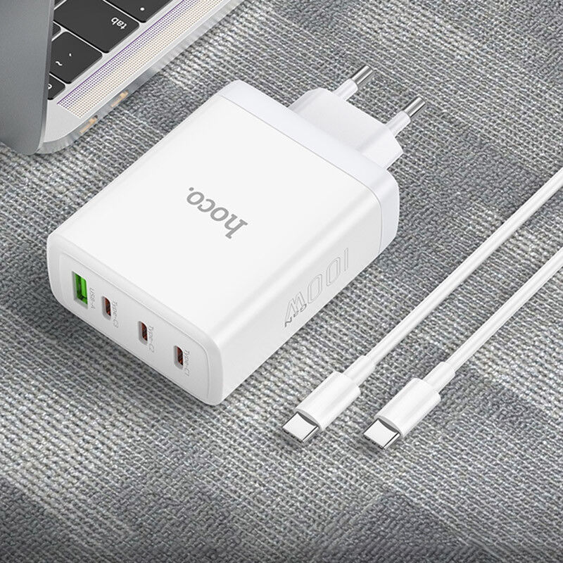 Hoco 100W GaN Adapter Power Delivery Snellader + USB-C Kabel 1M Wit afbeelding 4