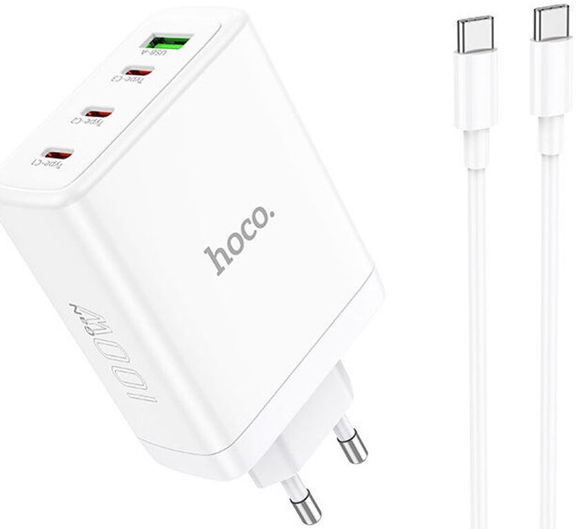 Hoco 100W GaN Adapter Power Delivery Snellader + USB-C Kabel 1M Wit afbeelding 1