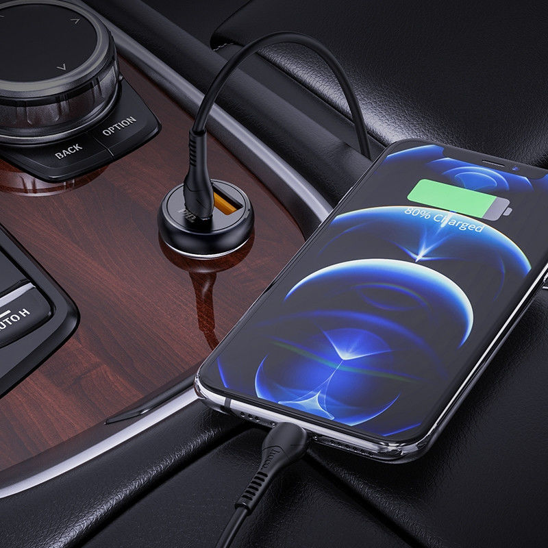 Hoco 5A Auto Snellader 30W PD en QC + USB-C naar Lightning Kabel 1M afbeelding 3