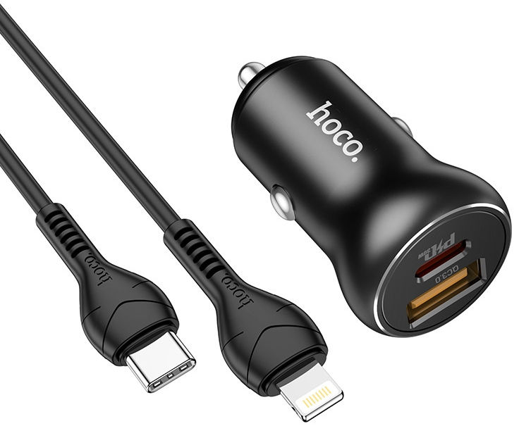Hoco 5A Auto Snellader 30W PD en QC + USB-C naar Lightning Kabel 1M afbeelding 5