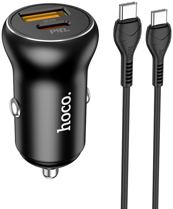 Hoco 5A Auto Snellader 30W PD en QC + USB-C Kabel 1M afbeelding 1