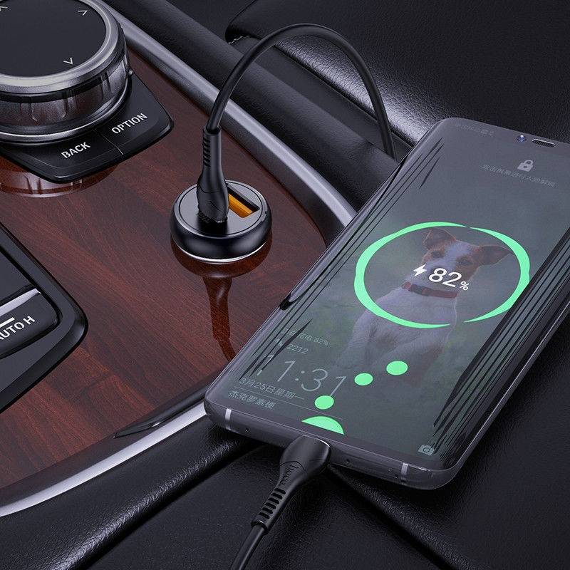Hoco 5A Auto Snellader 30W PD en QC + USB-C Kabel 1M afbeelding 3