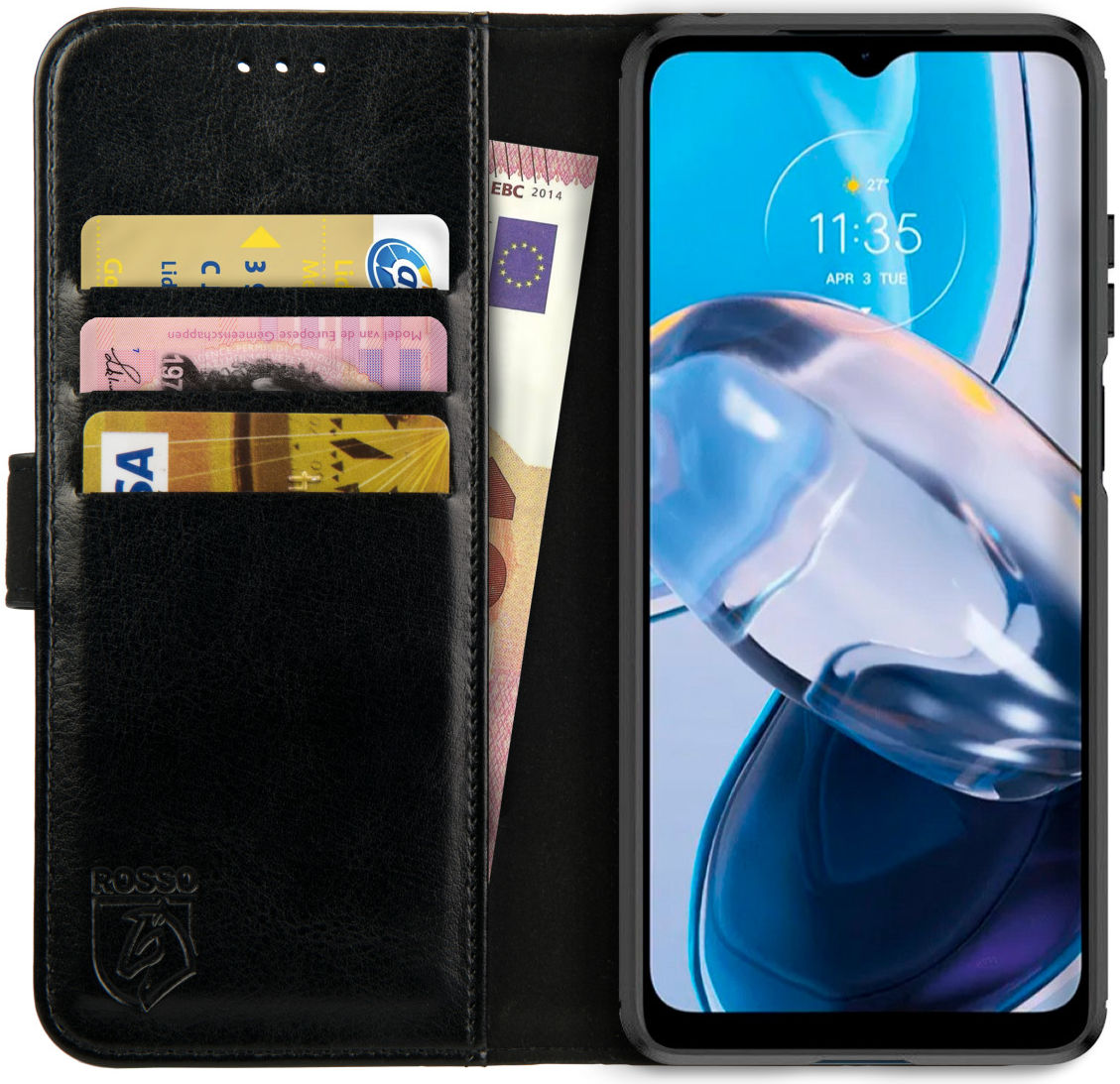 Rosso Element Motorola Moto E22/E22i Hoesje Book Cover Wallet Zwart afbeelding 1