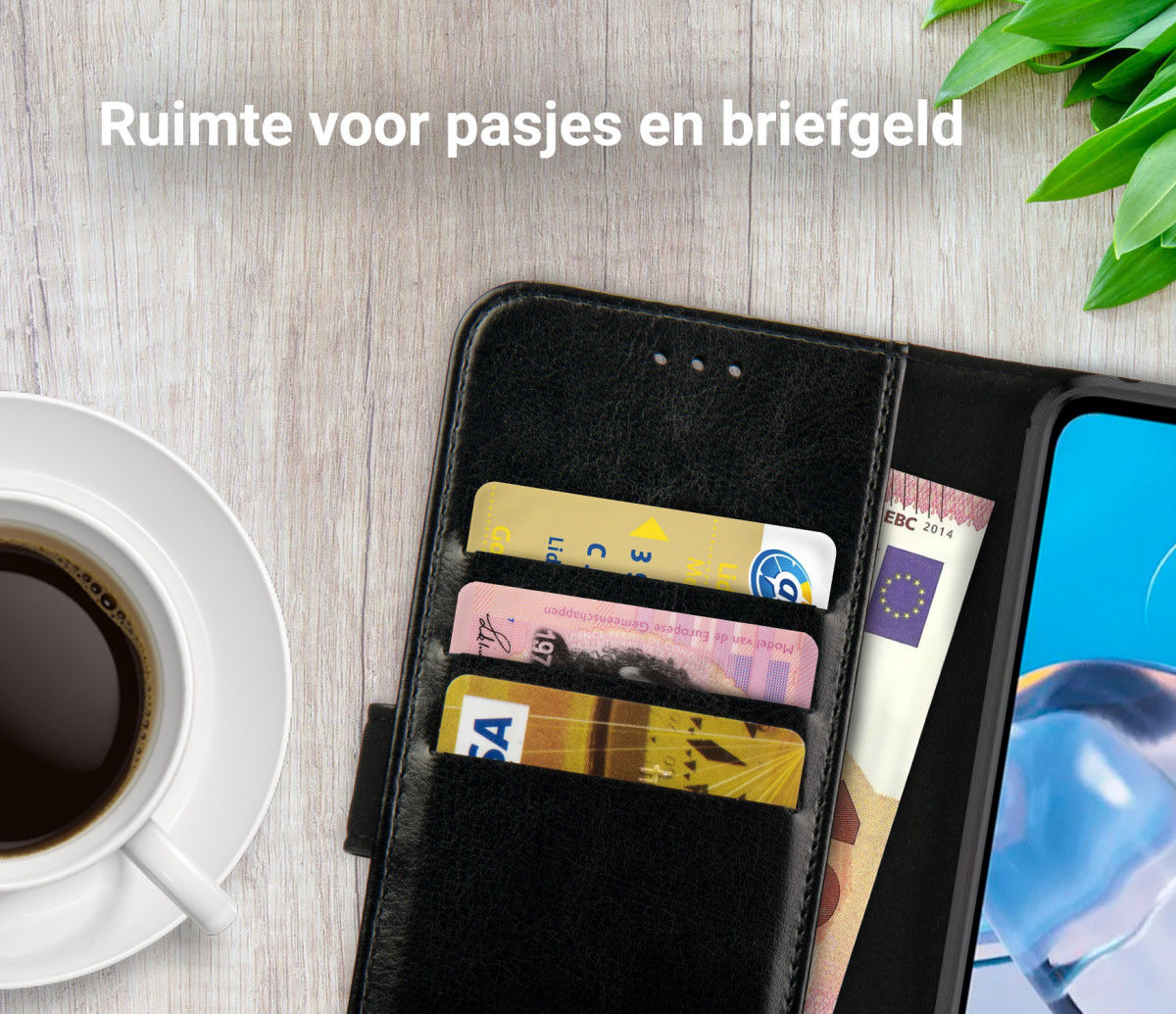 Rosso Element Motorola Moto E22/E22i Hoesje Book Cover Wallet Zwart afbeelding 5