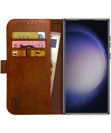 Rosso Element Samsung Galaxy S23 Ultra Hoesje Book Cover Wallet Bruin Hoesjes