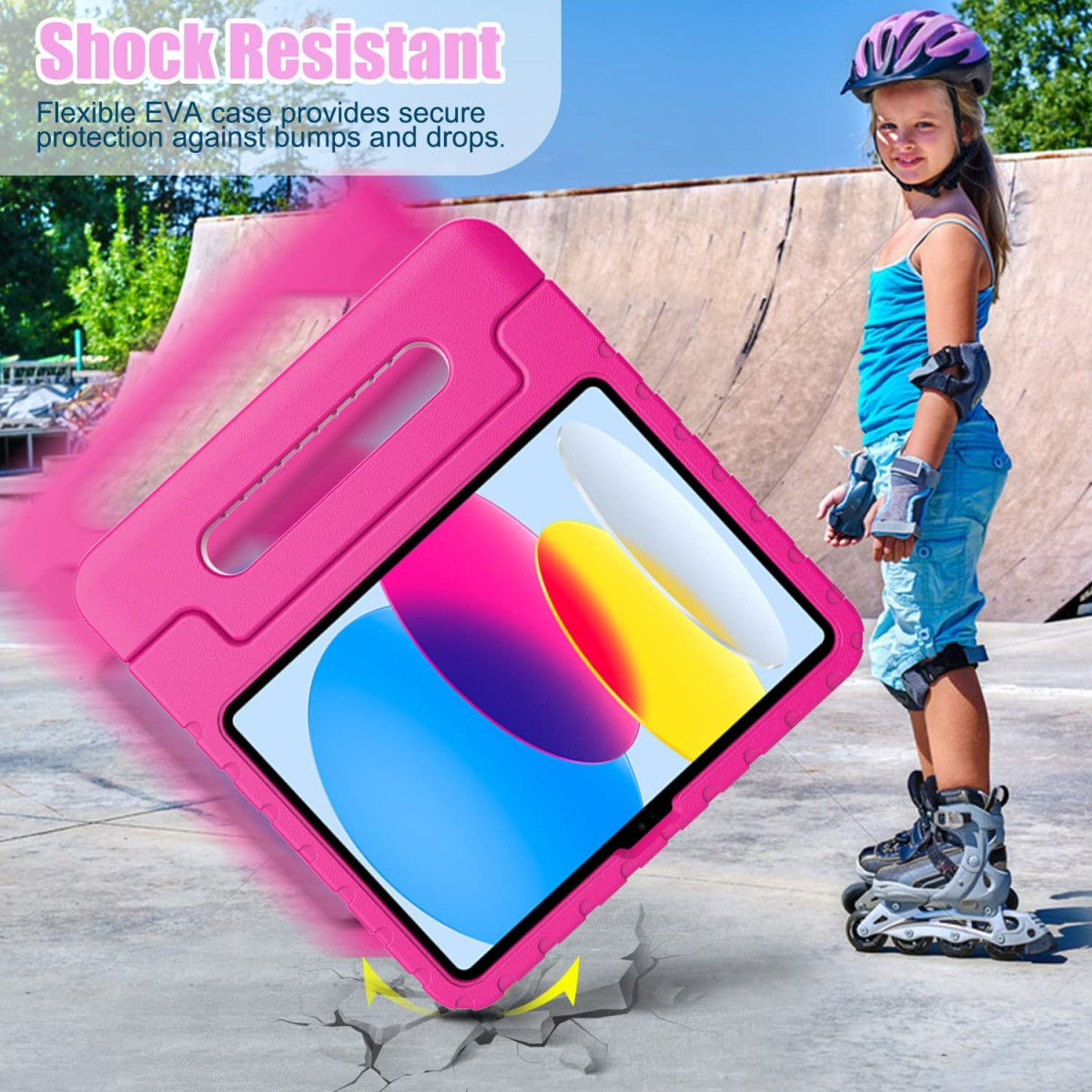 Apple iPad 11 (2025) / 10.9 (2022) Kinder Tablethoes met Handvat Roze afbeelding 6