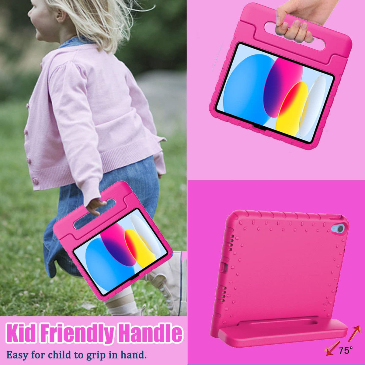 Apple iPad 11 (2025) / 10.9 (2022) Kinder Tablethoes met Handvat Roze afbeelding 8