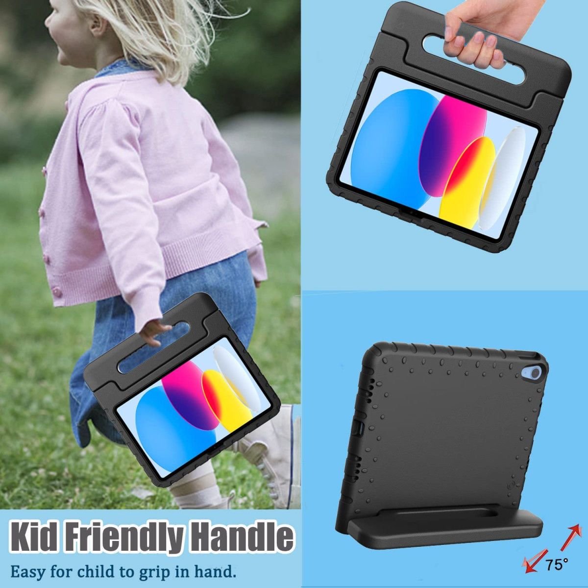 Apple iPad 11 (2025) / 10.9 (2022) Kinder Tablethoes met Handvat Zwart afbeelding 8