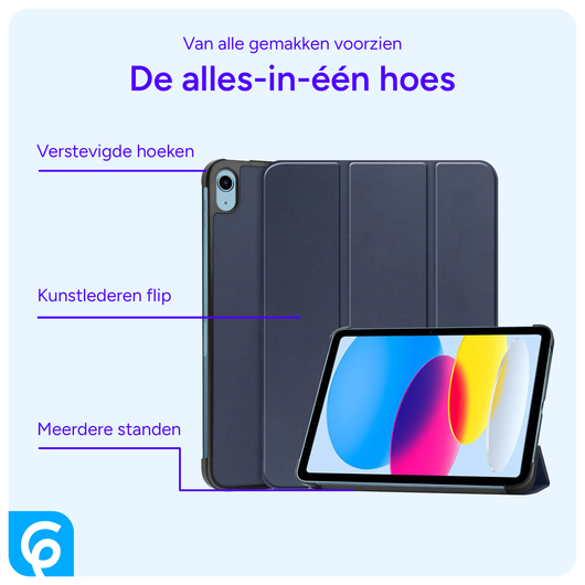 Apple iPad 11 (2025) / 10.9 (2022) Hoes Tri-Fold Book Case Blauw afbeelding 3