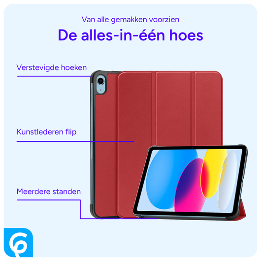 Apple iPad 11 (2025) / 10.9 (2022) Hoes Tri-Fold Book Case Rood afbeelding 4