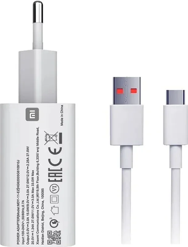 Originele Xiaomi MDY-11-EZ 33W Fast Charge Adapter + 6A USB-C Kabel 1M afbeelding 1