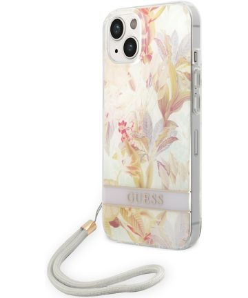 ik heb dorst ui Overleving Guess Apple iPhone 14 Plus Hoesje Hard Case Purple Flower Strap | GSMpunt.nl