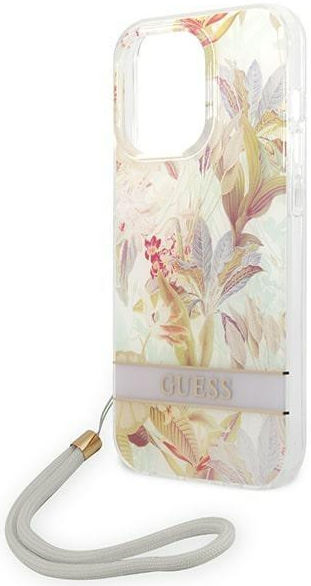 Guess Apple iPhone 14 Pro Max Hoesje Hard Case Purple Flower Strap afbeelding 3