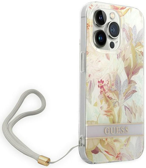 Guess Apple iPhone 14 Pro Max Hoesje Hard Case Purple Flower Strap afbeelding 4